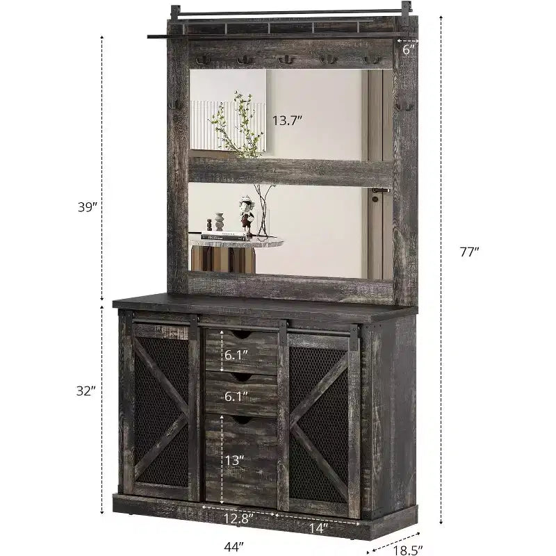 White Hall Tree with 7 Hooks, Shoe Cubbies, 3 Drawers & Dual Mirrors – Entryway Bench Organizer