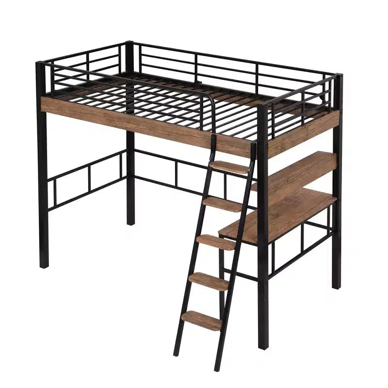 Metall-Etagenbett in Twin-Größe mit Schreibtisch & Ablageregalen – Kinder- & Jugendzimmer-Dorm-Bettgestell  