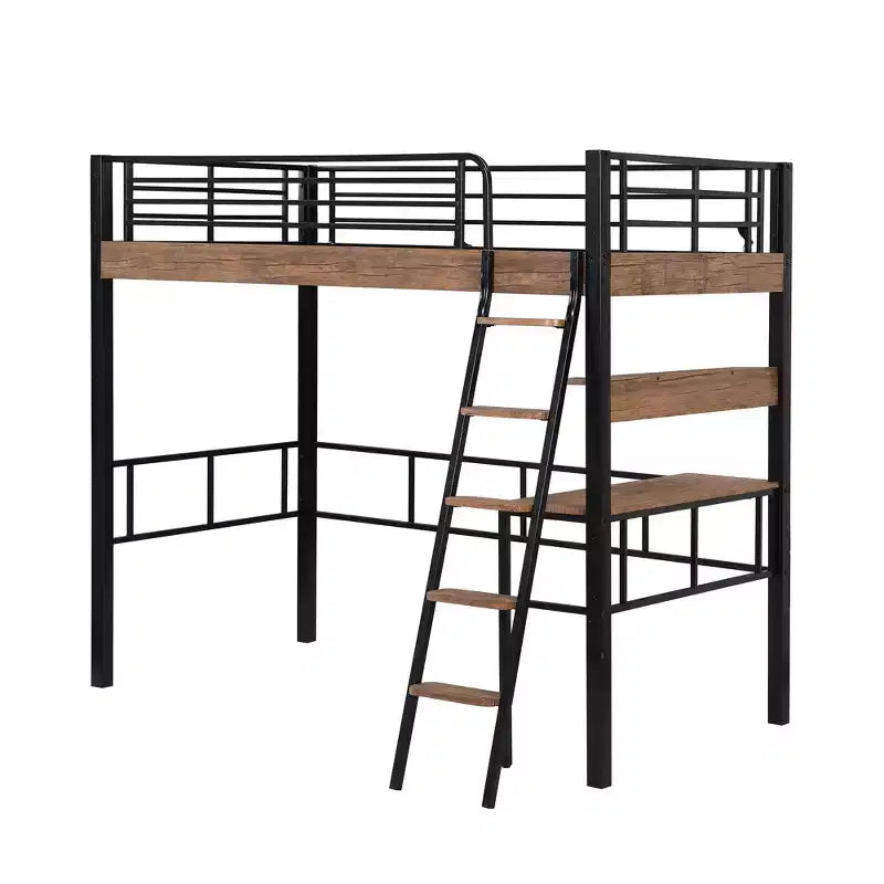 Metall-Etagenbett in Twin-Größe mit Schreibtisch & Ablageregalen – Kinder- & Jugendzimmer-Dorm-Bettgestell  