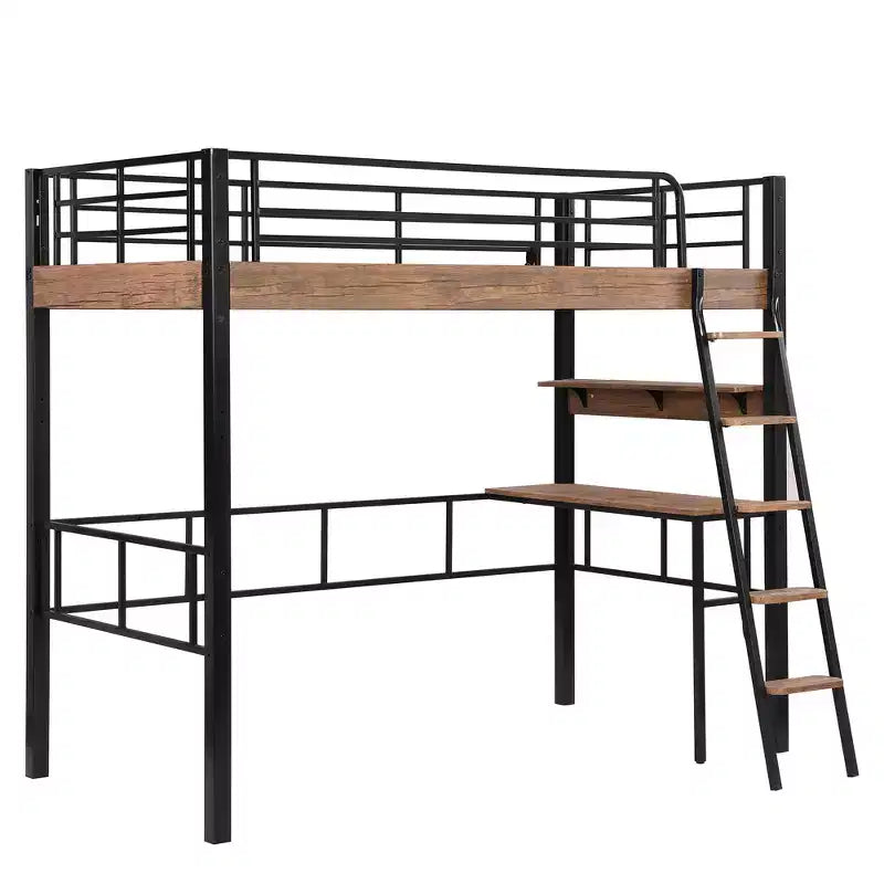 Metall-Etagenbett in Twin-Größe mit Schreibtisch & Ablageregalen – Kinder- & Jugendzimmer-Dorm-Bettgestell  
