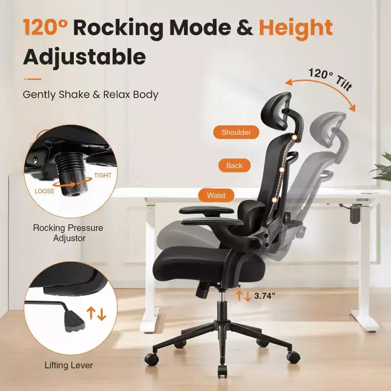 Ergonomic Mesh Office Chair with Adjustable Headrest, Lumbar Support & Swivel – Height Adjustable Task Chair