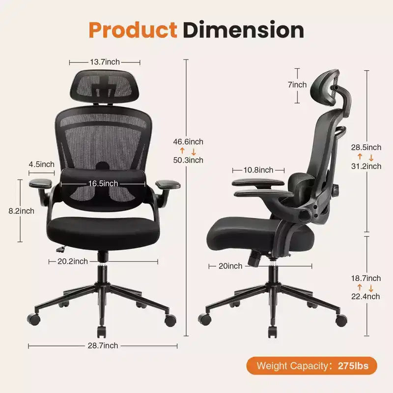 Ergonomic Mesh Office Chair with Adjustable Headrest, Lumbar Support & Swivel – Height Adjustable Task Chair