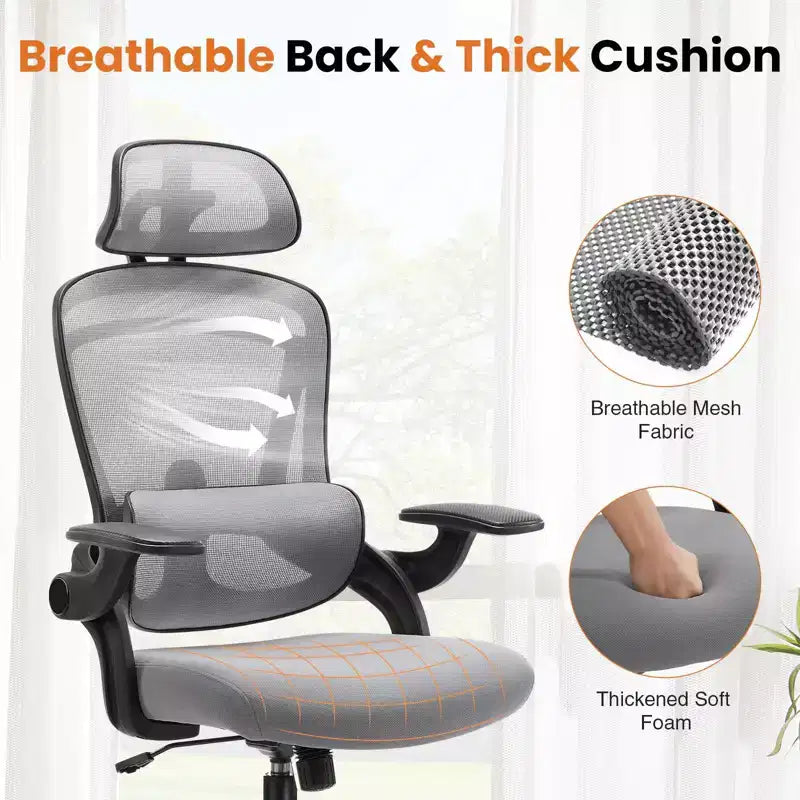 Ergonomischer Mesh-Bürostuhl mit verstellbarer Kopfstütze, Lendenstütze & Drehfunktion – Höhenverstellbarer Arbeitsstuhl  