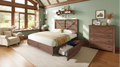 AMERLIFE 48.8 H Bed Frame with 4 Storage Drawers, Barn Door Headboard, Rustic Wood Grain, No Box Spring Needed