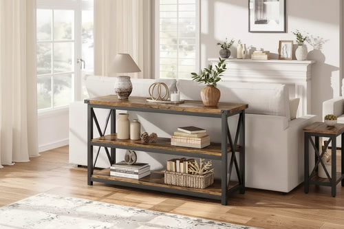 Acekool 47 Long Console Table with 3 Storage Shelves, Industrial Style Sofa Table for Entryway, Hallway, Living Room, Bedroom