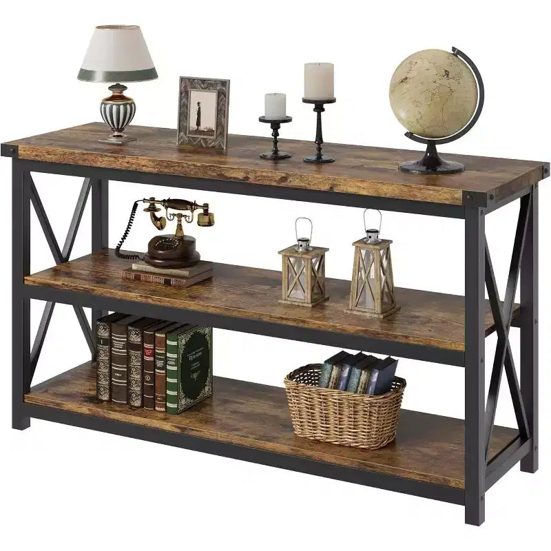 47" Industrial Console Table with 3 Storage Shelves – Sofa Table for Entryway, Hallway & Living Room