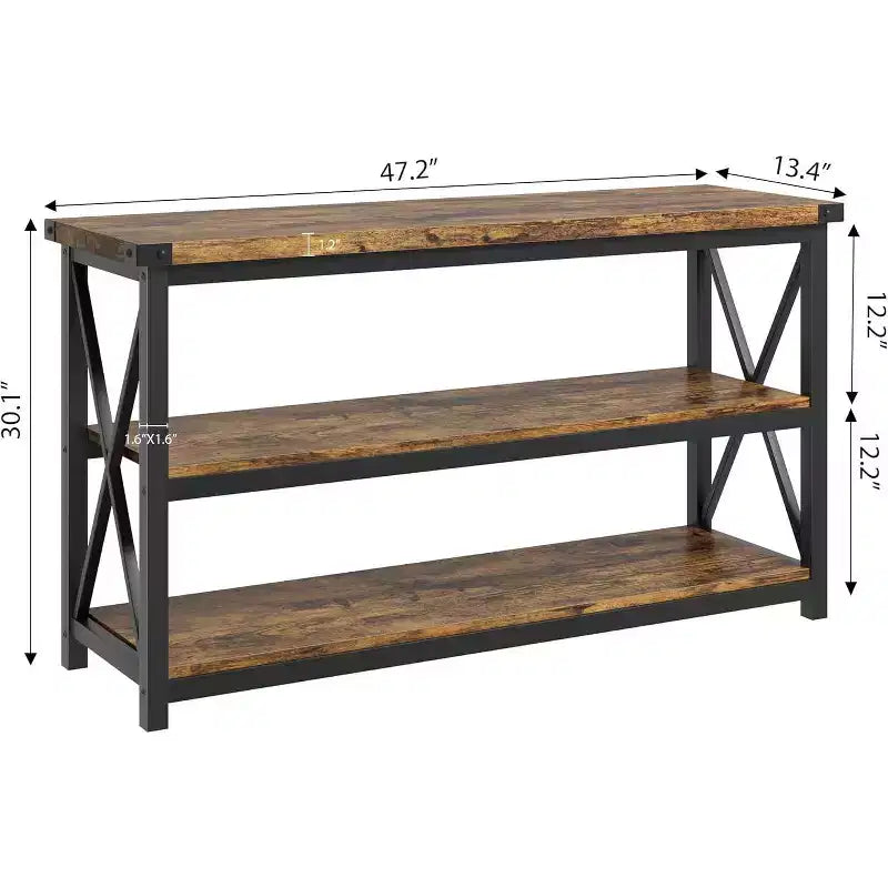 47" Industrial Console Table with 3 Storage Shelves – Sofa Table for Entryway, Hallway & Living Room