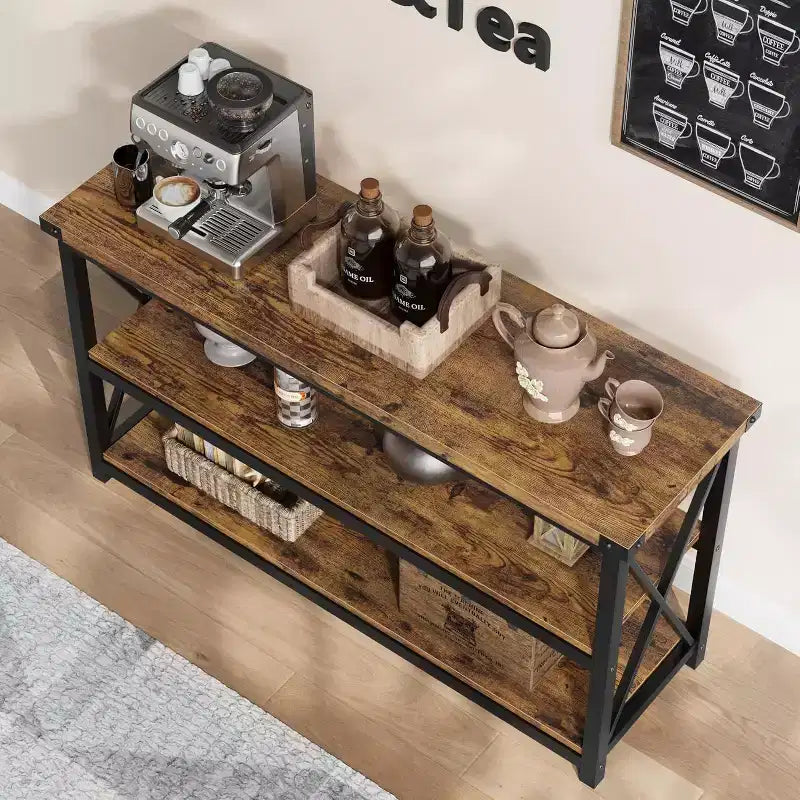 47" Industrial Console Table with 3 Storage Shelves – Sofa Table for Entryway, Hallway & Living Room