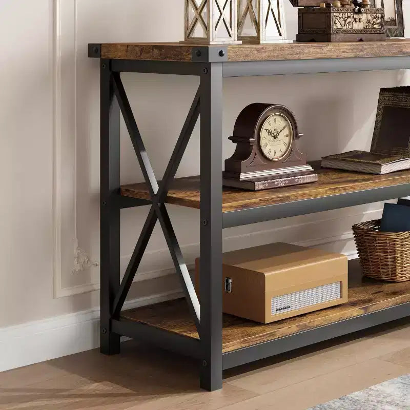 47" Industrial Console Table with 3 Storage Shelves – Sofa Table for Entryway, Hallway & Living Room