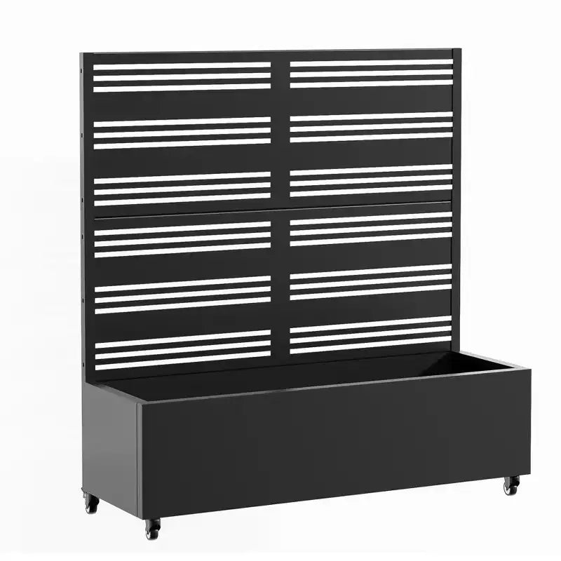 3-Piece Planter Box with Louvered Iron Trellis – Black Outdoor Garden Set, 47x47x16in