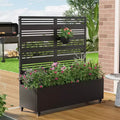 3-Piece Planter Box with Louvered Iron Trellis – Black Outdoor Garden Set, 47x47x16in