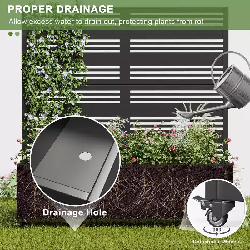 3-Piece Planter Box with Louvered Iron Trellis – Black Outdoor Garden Set, 47x47x16in