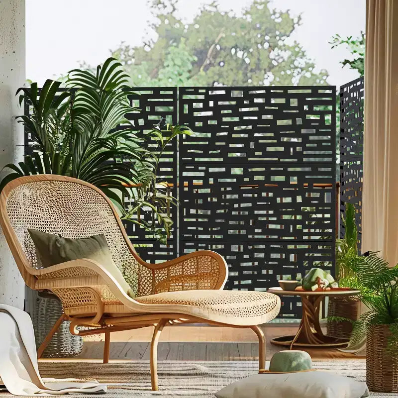 72" Outdoor Privacy Screen Room Divider – Rectangle Galvanized Steel Garden Fence, Black