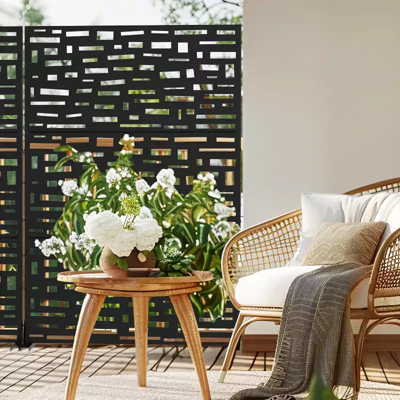 72" Outdoor Privacy Screen Room Divider – Rectangle Galvanized Steel Garden Fence, Black