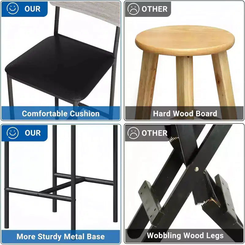 Bar Stools Set of 4, Upholstered Counter Height Stools with Backrest & Footrest, Kitchen Island & Bar