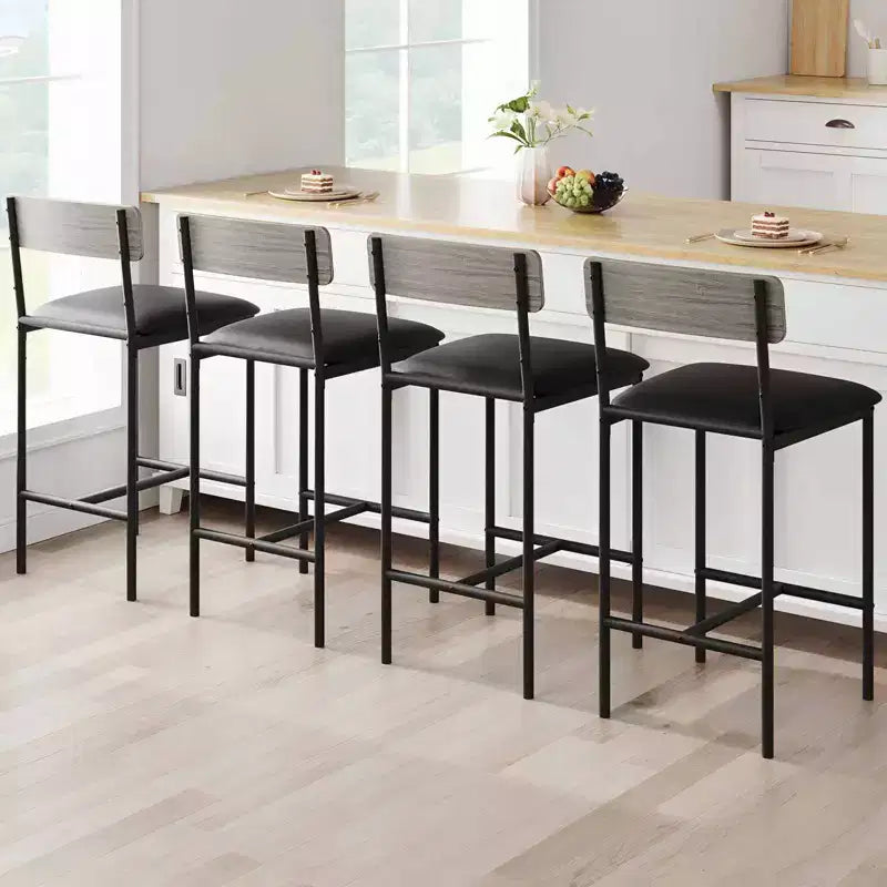 Bar Stools Set of 4, Upholstered Counter Height Stools with Backrest & Footrest, Kitchen Island & Bar