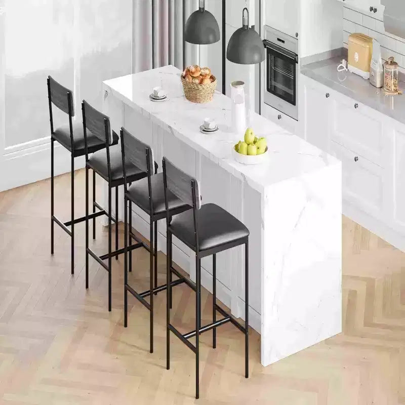 Bar Stools Set of 4, Upholstered Counter Height Stools with Backrest & Footrest, Kitchen Island & Bar