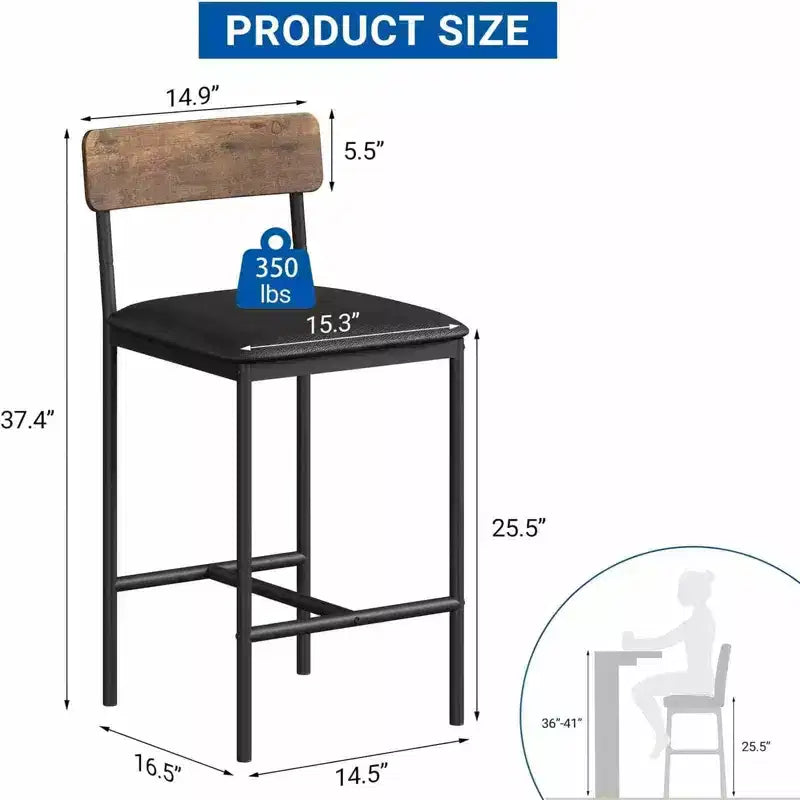 Bar Stools Set of 4, Upholstered Counter Height Stools with Backrest & Footrest, Kitchen Island & Bar
