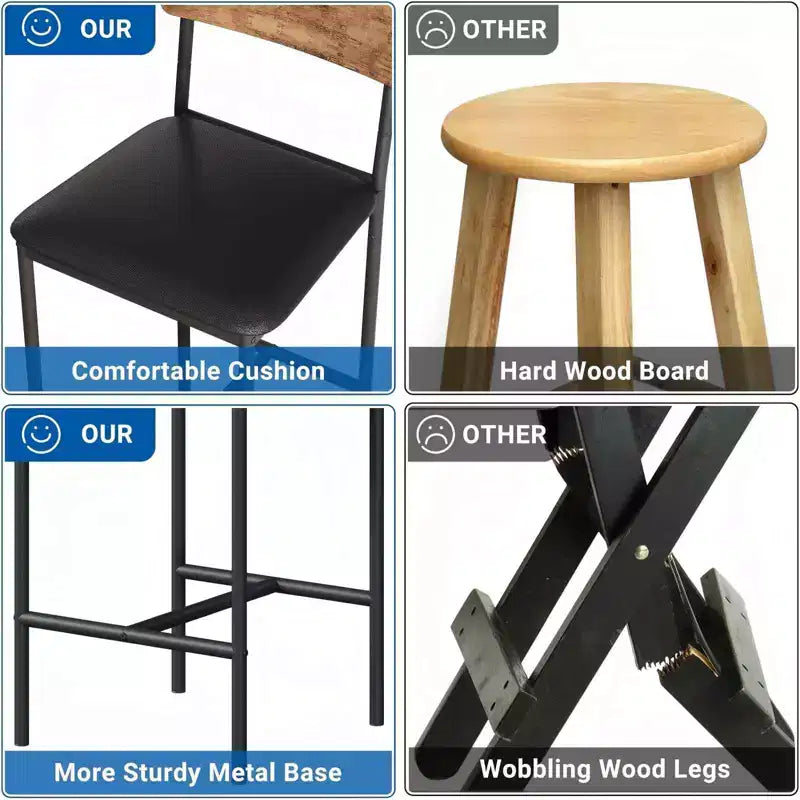 Bar Stools Set of 4, Upholstered Counter Height Stools with Backrest & Footrest, Kitchen Island & Bar