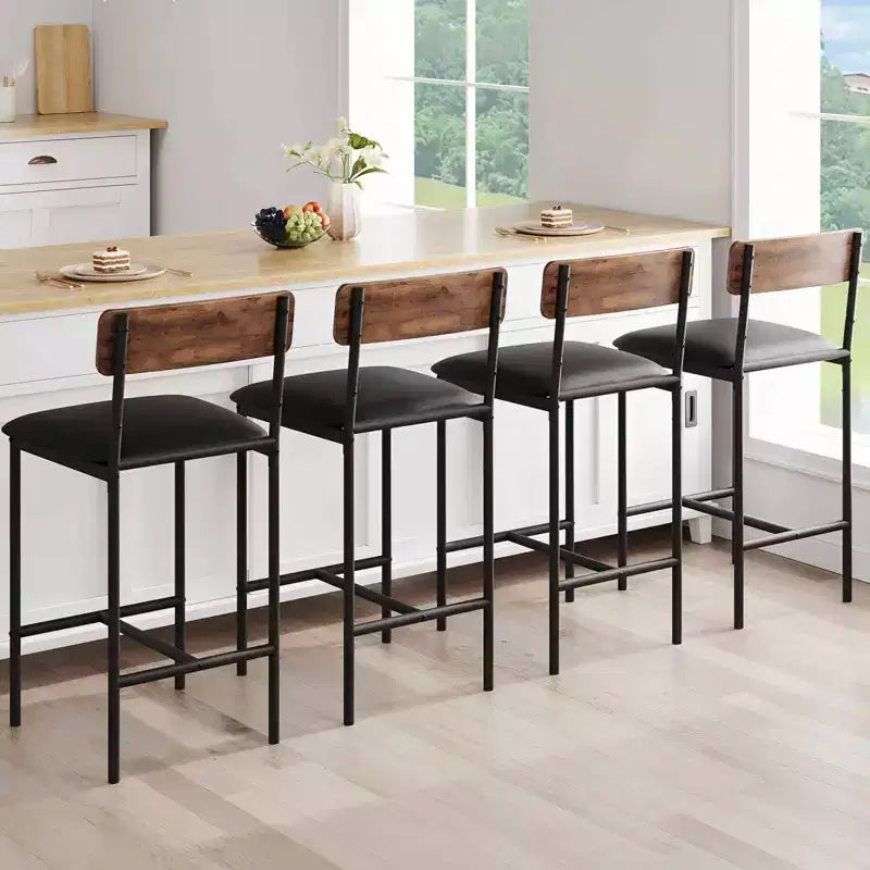 Bar Stools Set of 4, Upholstered Counter Height Stools with Backrest & Footrest, Kitchen Island & Bar