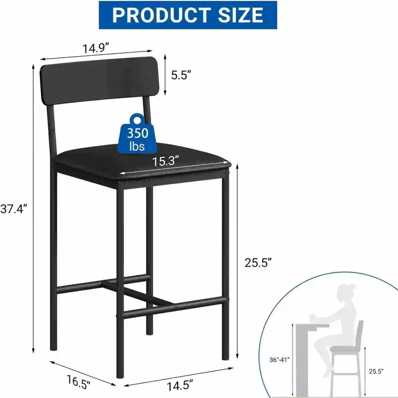 Bar Stools Set of 4, Upholstered Counter Height Stools with Backrest & Footrest, Kitchen Island & Bar