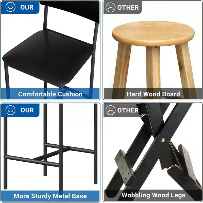 Bar Stools Set of 4, Upholstered Counter Height Stools with Backrest & Footrest, Kitchen Island & Bar