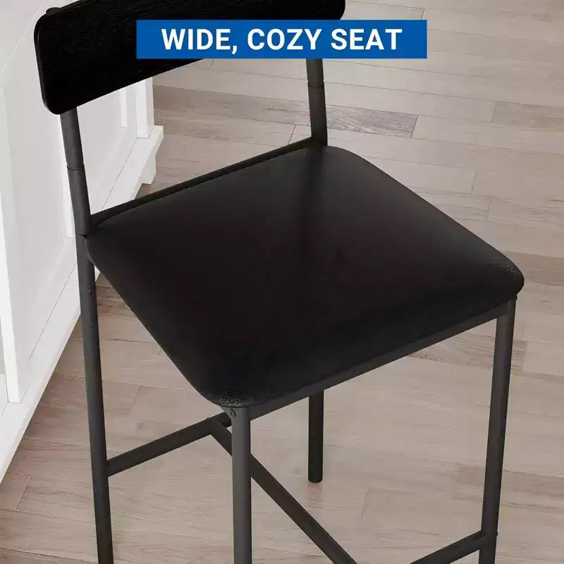 Bar Stools Set of 4, Upholstered Counter Height Stools with Backrest & Footrest, Kitchen Island & Bar