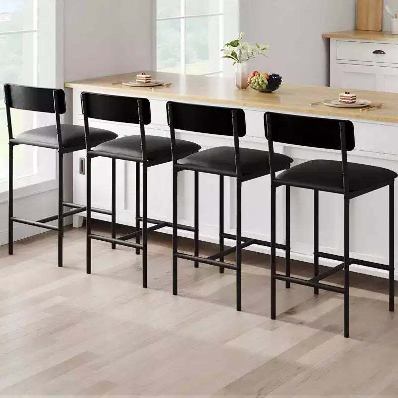 Bar Stools Set of 4, Upholstered Counter Height Stools with Backrest & Footrest, Kitchen Island & Bar