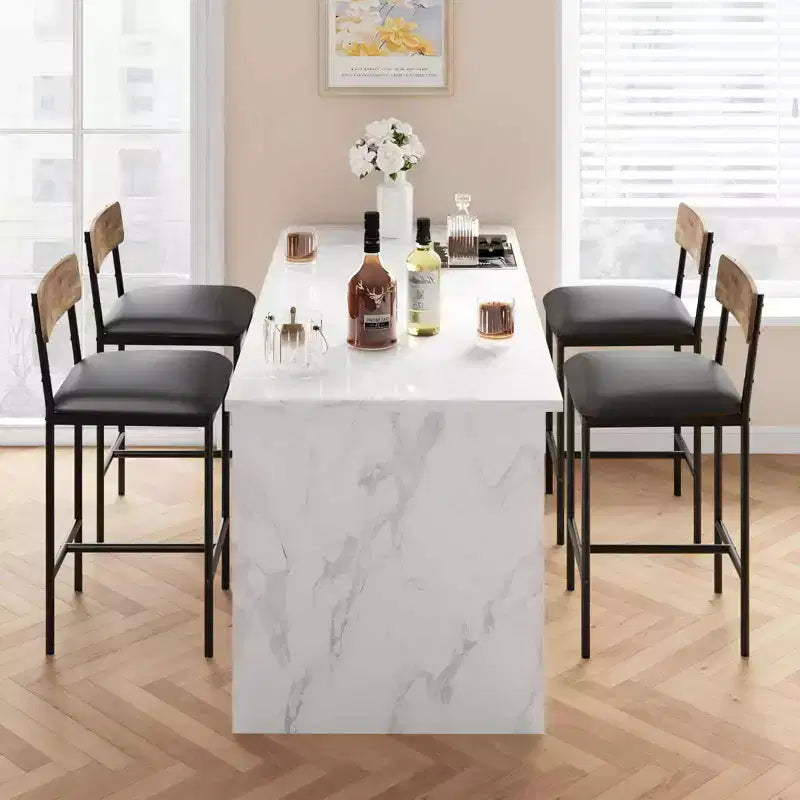 Bar Stools Set of 4, Upholstered Counter Height Stools with Backrest & Footrest, Kitchen Island & Bar