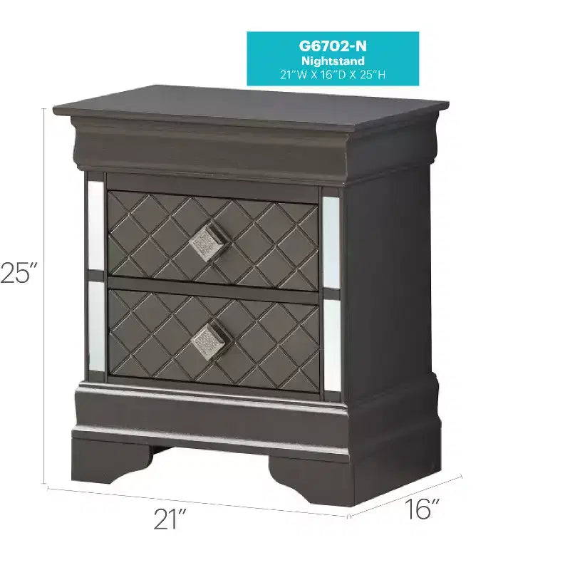 Black Metal Nightstand with 2 Drawers – Rectangle Bedside Table for Bedroom & Living Room, 24"H