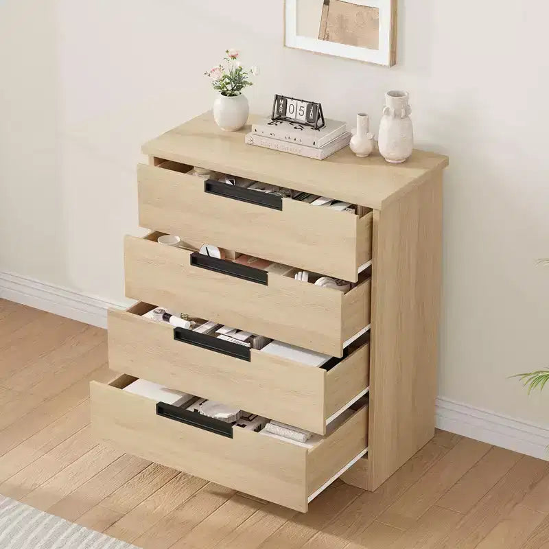 Dresser for Bedroom with 4 Drawers Wooden Chest of Drawers for Closet Dresser Storage Unit Organizer for Hallway Living Room and Office