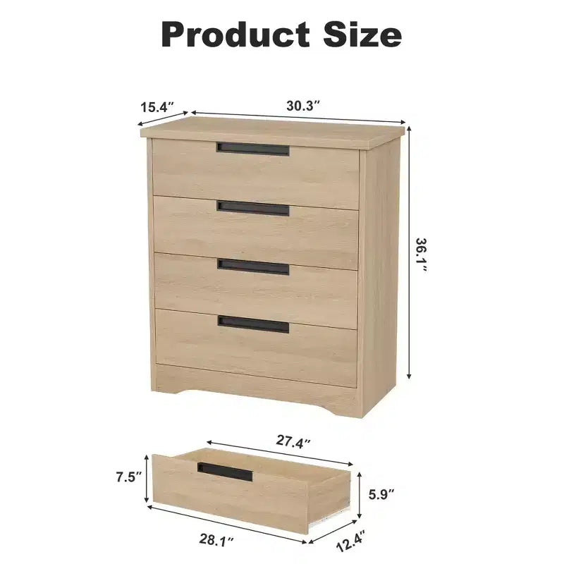 Dresser for Bedroom with 4 Drawers Wooden Chest of Drawers for Closet Dresser Storage Unit Organizer for Hallway Living Room and Office