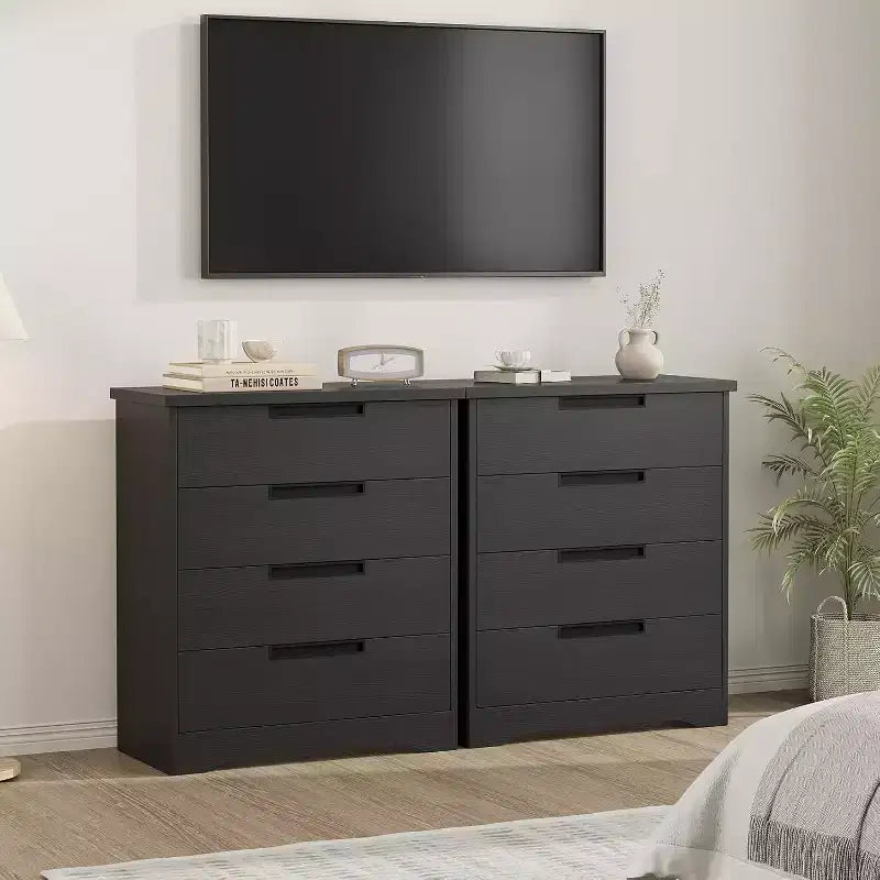 Dresser for Bedroom with 4 Drawers Wooden Chest of Drawers for Closet Dresser Storage Unit Organizer for Hallway Living Room and Office
