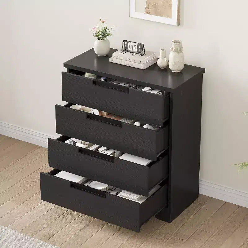 Dresser for Bedroom with 4 Drawers Wooden Chest of Drawers for Closet Dresser Storage Unit Organizer for Hallway Living Room and Office