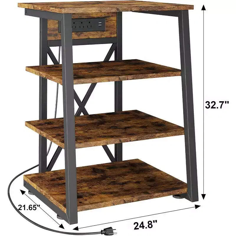 4-Tier AV Media Stand with Power Outlet & Adjustable Shelves – Corner Console for TV & Game Console