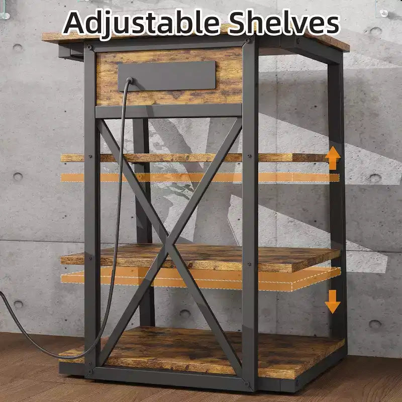 4-Tier AV Media Stand with Power Outlet & Adjustable Shelves – Corner Console for TV & Game Console