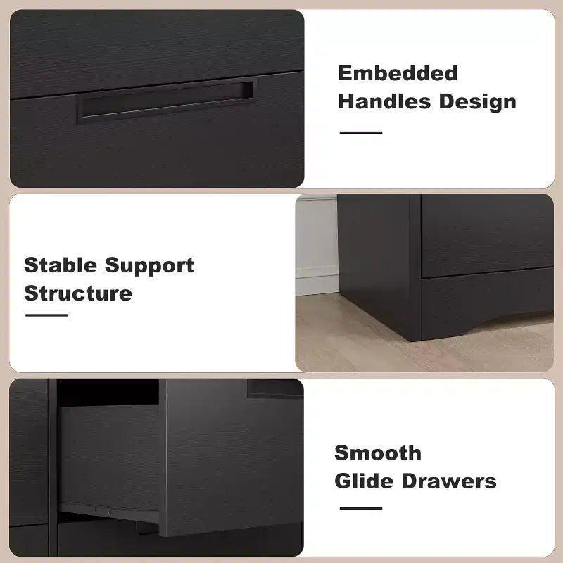 Dresser with 6 Drawer for Bedroom, Storage cabinet Drawers with Handles, Wooden Dresser Organizer for Living Room, Nursery, Hallway,Black