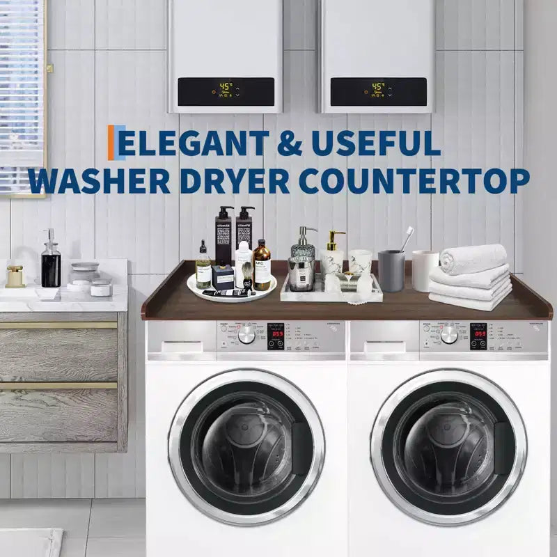 54" Walnut Laundry Countertop – Waterproof Washer/Dryer Cover with Edge Rails & Anti-Slip Pads