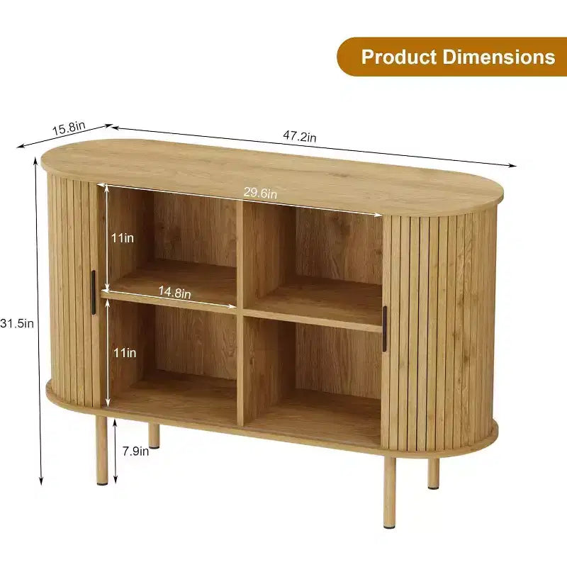 47-Inch Fluted Storage Cabinet with Sliding Doors and Adjustable Shelves – Modern Accent Console for Living Room and Entryway