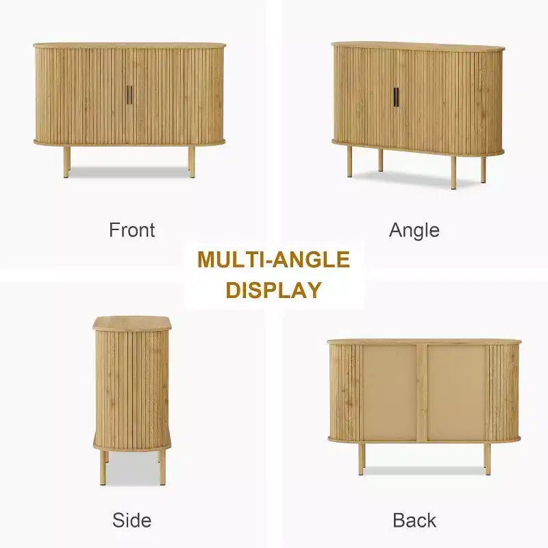 47-Inch Fluted Storage Cabinet with Sliding Doors and Adjustable Shelves – Modern Accent Console for Living Room and Entryway
