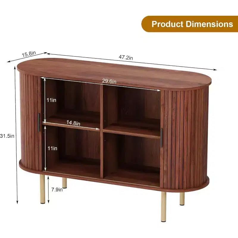 47-Inch Fluted Storage Cabinet with Sliding Doors and Adjustable Shelves – Modern Accent Console for Living Room and Entryway