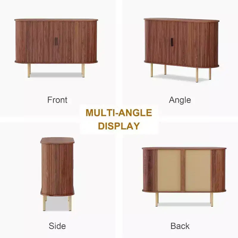 47-Inch Fluted Storage Cabinet with Sliding Doors and Adjustable Shelves – Modern Accent Console for Living Room and Entryway