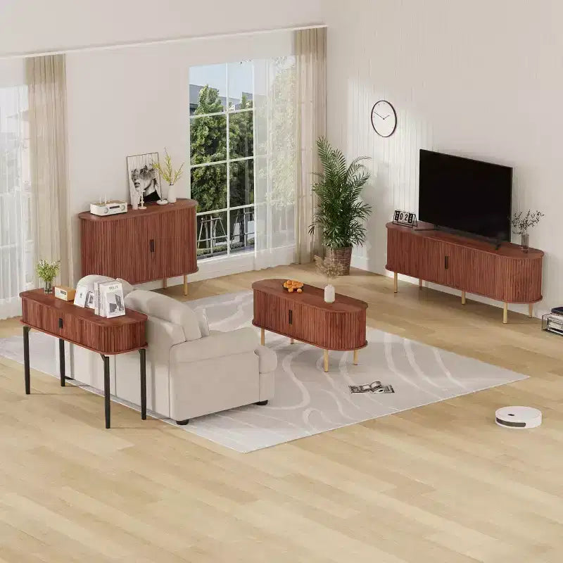 47-Inch Fluted Storage Cabinet with Sliding Doors and Adjustable Shelves – Modern Accent Console for Living Room and Entryway