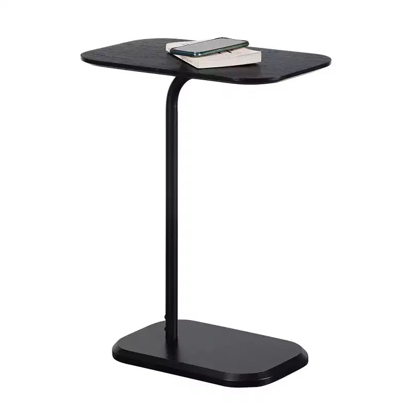 25.25-Inch Black Rectangle Wood C-Shaped End Table – Slide-Under Sofa Side Table and Tray Table