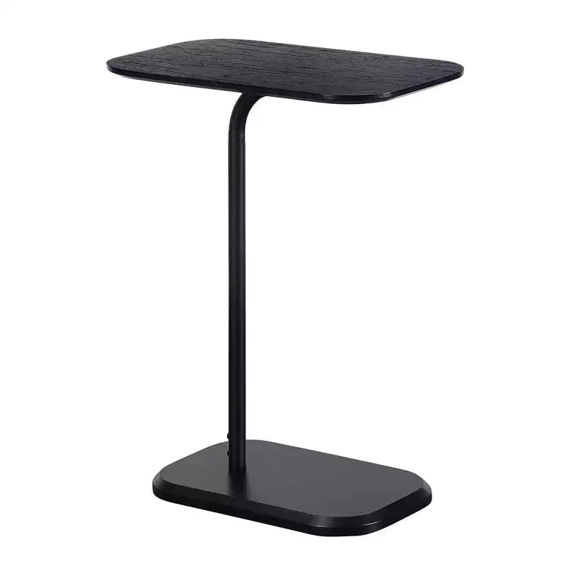 25.25-Inch Black Rectangle Wood C-Shaped End Table – Slide-Under Sofa Side Table and Tray Table