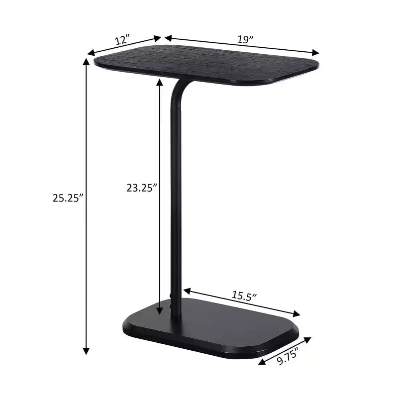 25.25-Inch Black Rectangle Wood C-Shaped End Table – Slide-Under Sofa Side Table and Tray Table