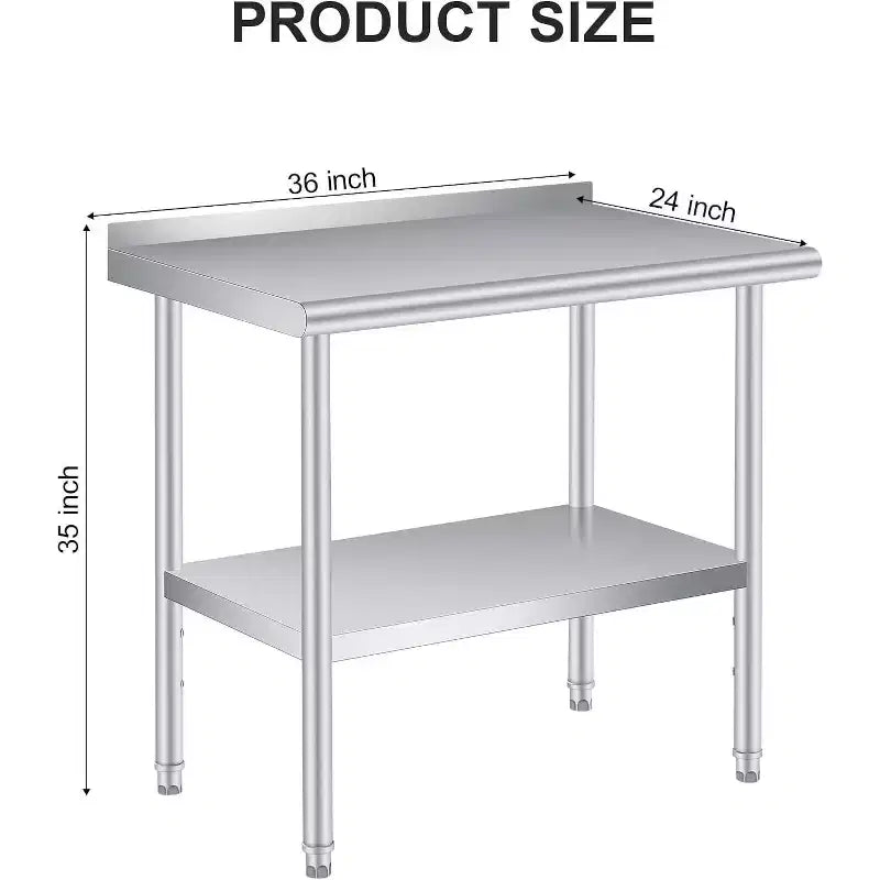 Edelstahl-Arbeitstisch mit Rückwand, 36x24 Schwerer Arbeitstisch mit verstellbarem Regal – Gewerbliche Küche und Garage  