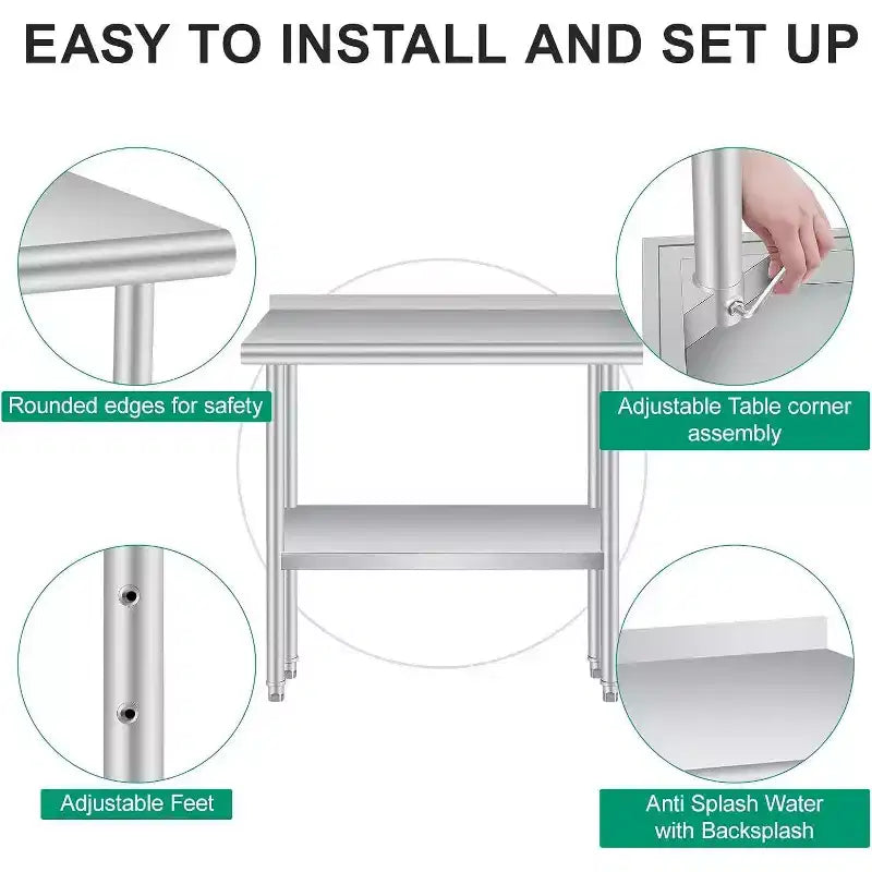Edelstahl-Arbeitstisch mit Rückwand, 36x24 Schwerer Arbeitstisch mit verstellbarem Regal – Gewerbliche Küche und Garage  