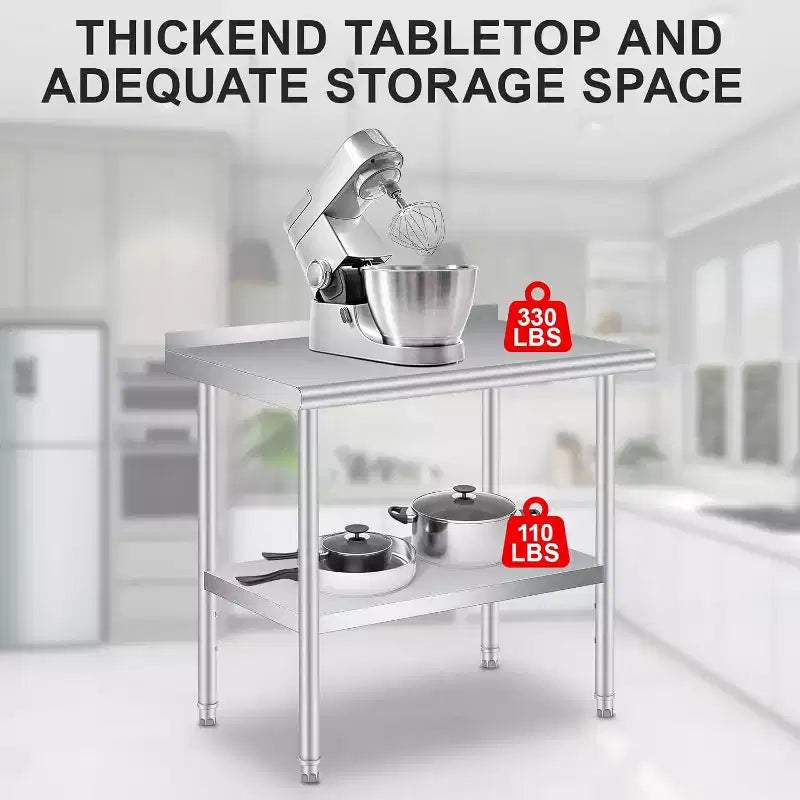 Stainless Steel Prep Table with Backsplash, 36x24 Heavy Duty Work Table with Adjustable Shelf – Commercial Kitchen and Garage
