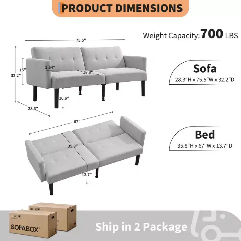 Convertible Futon Sofa Bed – Compact Mid-Century Sleeper Loveseat with 3 Adjustable Positions